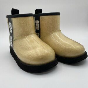 UGG Classic Clear Mini Boots Girls Sz 13 Black Ivory Shearling Waterproof GUC